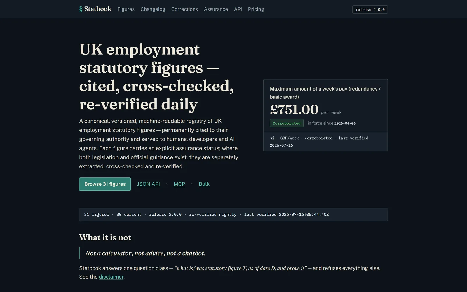 The Statbook homepage, showing the registry headline and a sample figure.